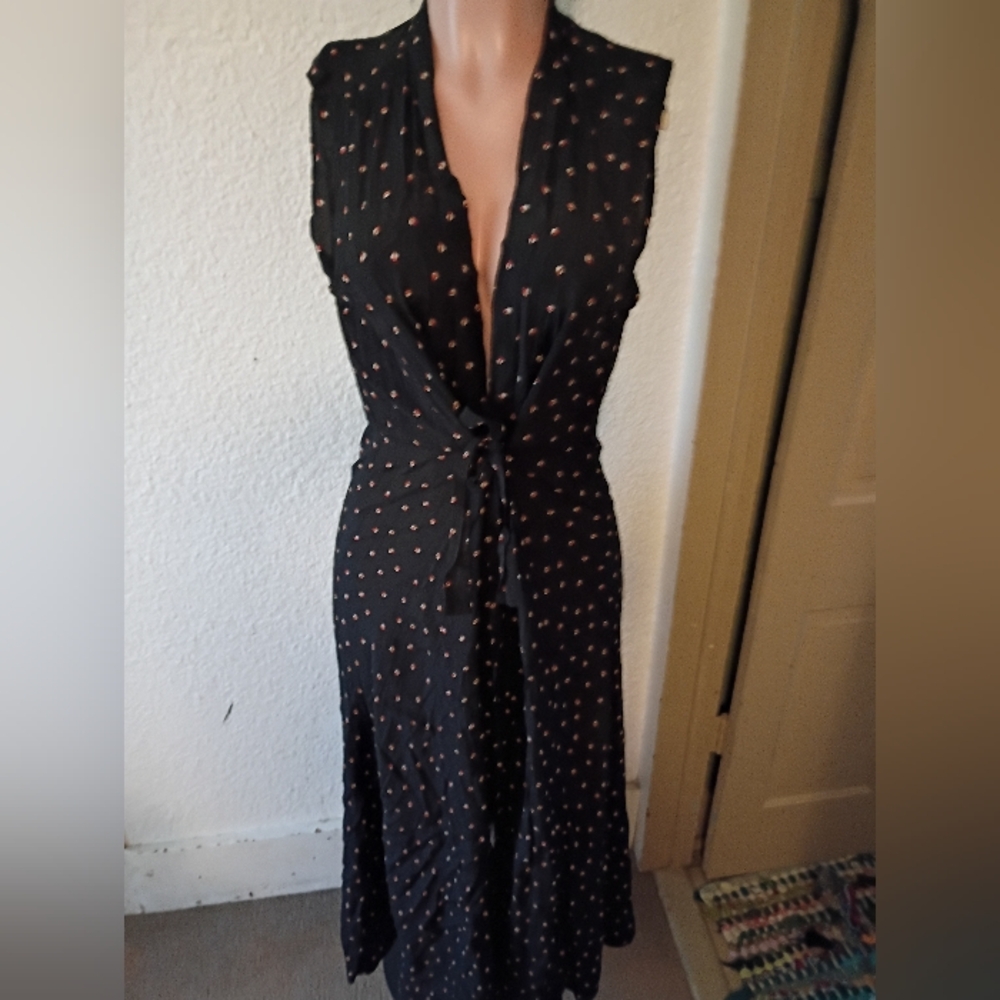 Free People Long Wrap Duster 12 L Bohemian Floral Print Elegant